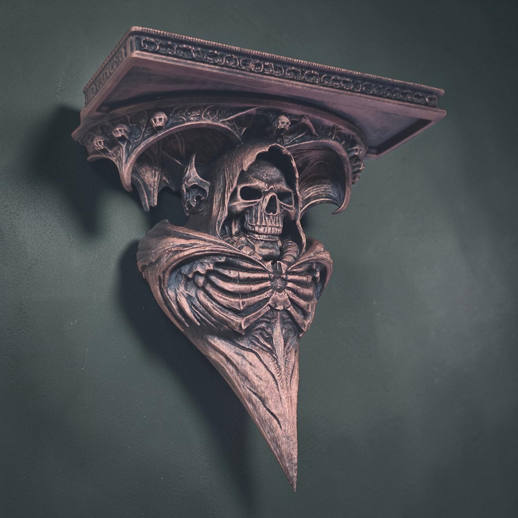 Gothic Skull Wall Shelf – Grim Reaper Decor – Dark Fantasy Shelf – 3D Printed Shelf – Gothic Wall Art – Skeleton Wall Bracket