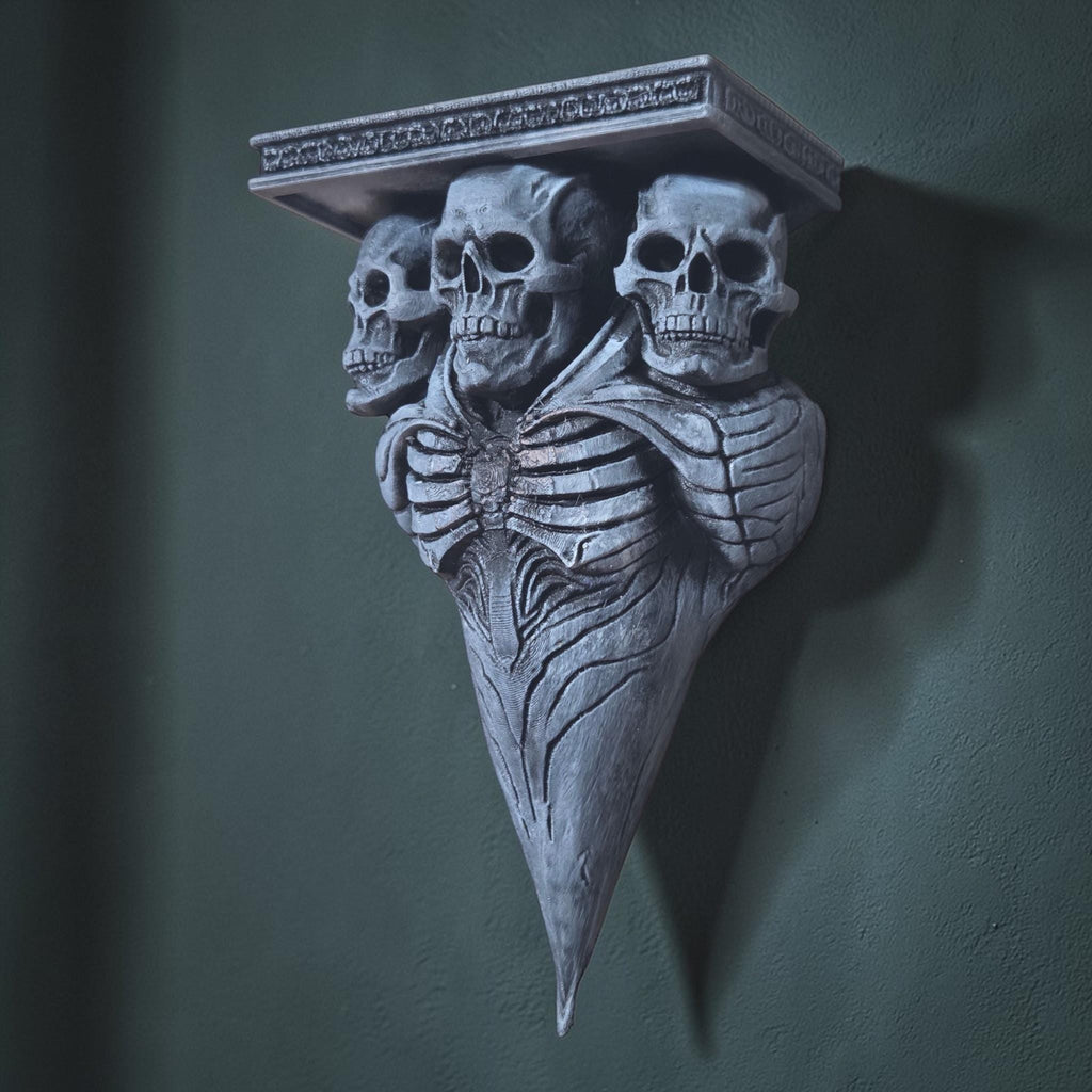Triple Skull Wall Shelf – Gothic Skeleton Decor – Dark Fantasy Wall Shelf – 3D Printed Shelf – Skull Wall Art – Macabre Gothic Decor