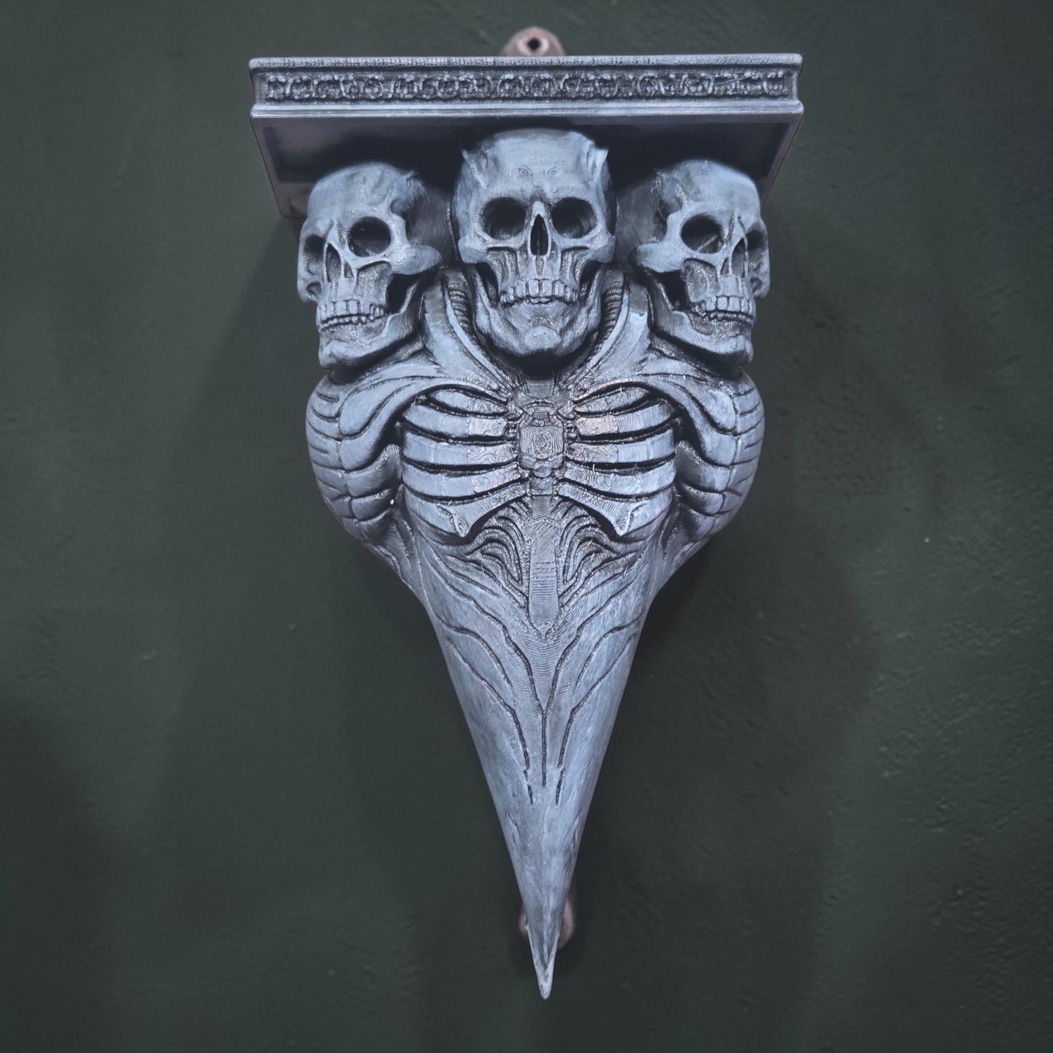 Triple Skull Wall Shelf – Gothic Skeleton Decor – Dark Fantasy Wall Shelf – 3D Printed Shelf – Skull Wall Art – Macabre Gothic Decor