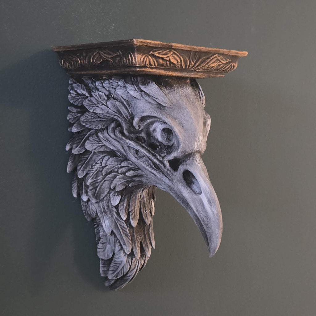 Gothic Raven Skull Wall Shelf – Dark Decor Shelf – Crow Skull Wall Art – Gothic Wall Decor – Macabre Shelf – Halloween Decor – Raven Decor