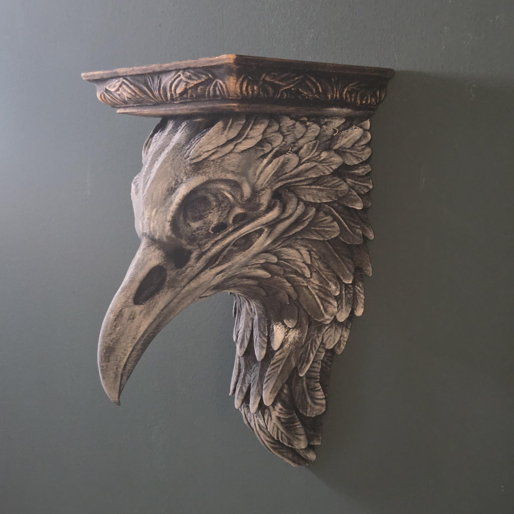 Gothic Raven Skull Wall Shelf – Dark Decor Shelf – Crow Skull Wall Art – Gothic Wall Decor – Macabre Shelf – Halloween Decor – Raven Decor