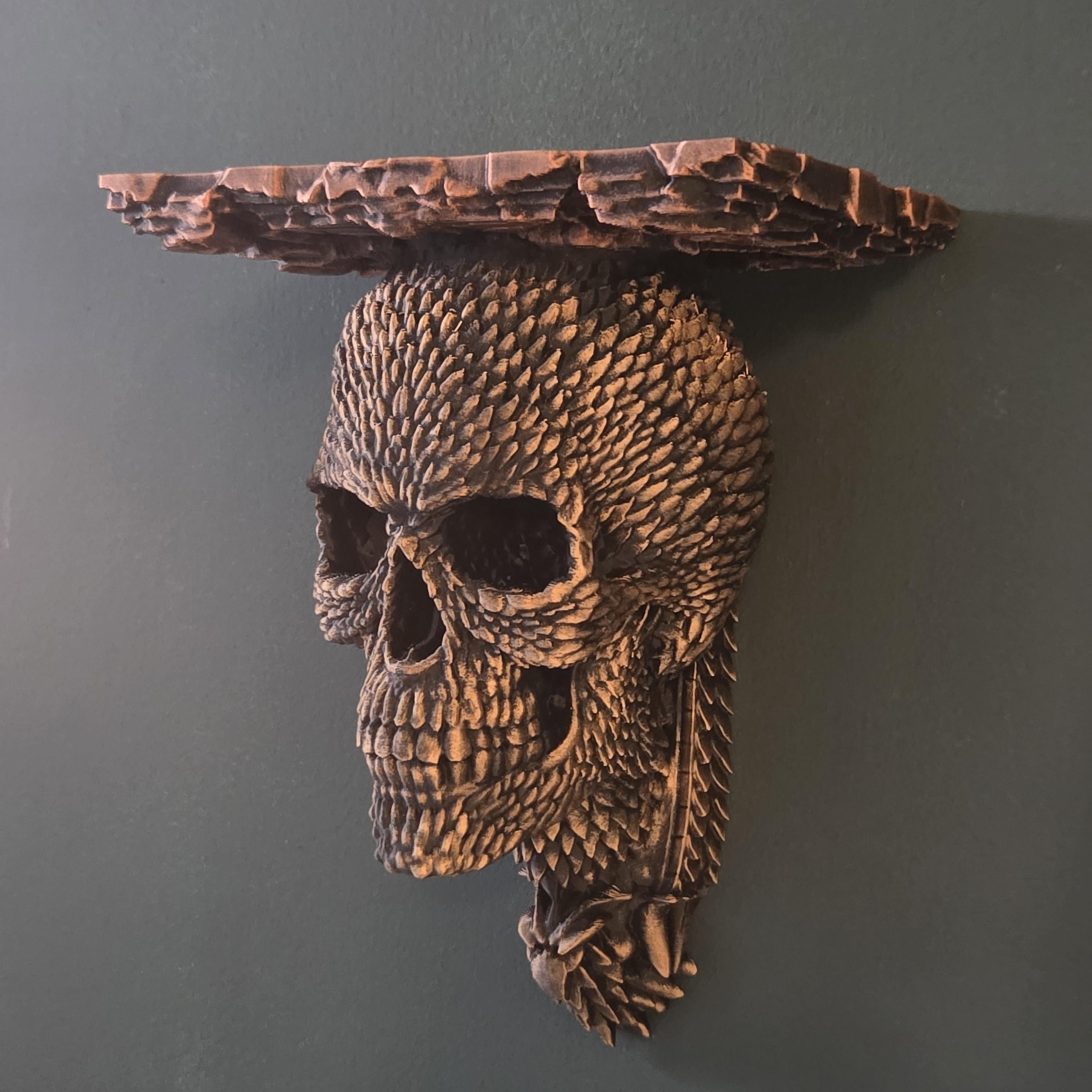 Dragon Scale Skull Wall Shelf – Gothic Skull Decor – Fantasy Skull Shelf – Dark Medieval Decor – Dragon Texture Skull – Gothic Wall Art