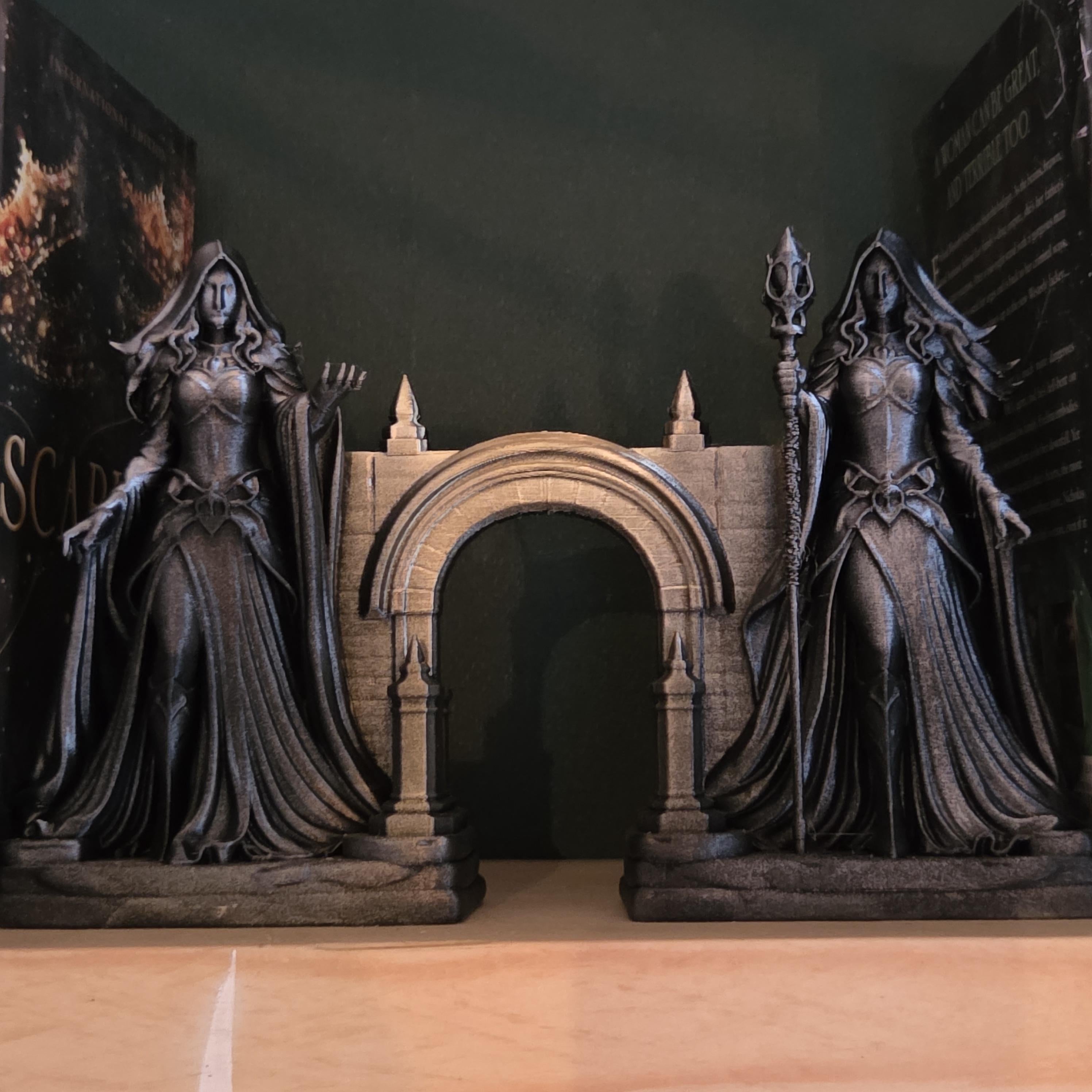 Dark Fantasy Book Nook | Gothic Sorceress Archway | Medieval Magic Bookshelf Insert | Witch Guardian Diorama | Dark Souls Inspired Decor