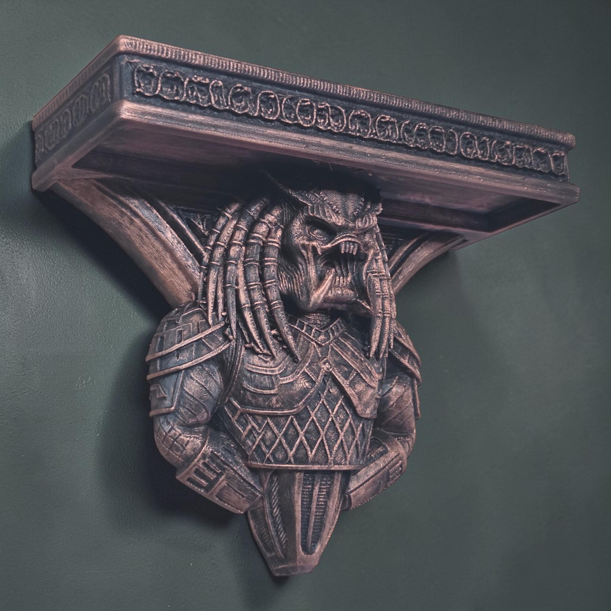 Alien Hunter Wall Shelf – Sci-Fi Warrior Shelf – Gothic Wall Decor – 3D Printed Shelf – Dark Fantasy Decor – Unique Wall Bracket Art