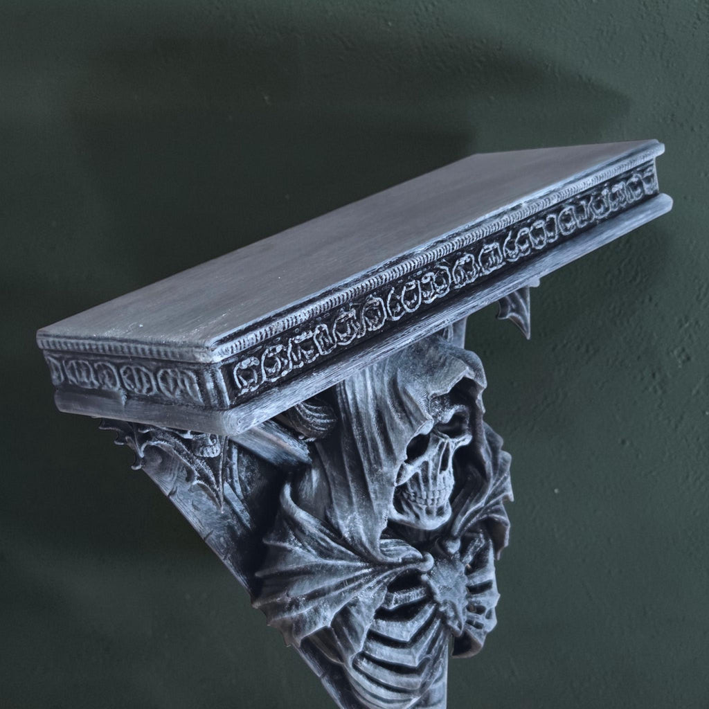 Grim Reaper Wall Shelf – Gothic Skeleton Shelf – Dark Decor Wall Art – 3D Printed Shelf – Skull Wall Bracket – Halloween Gothic Decor