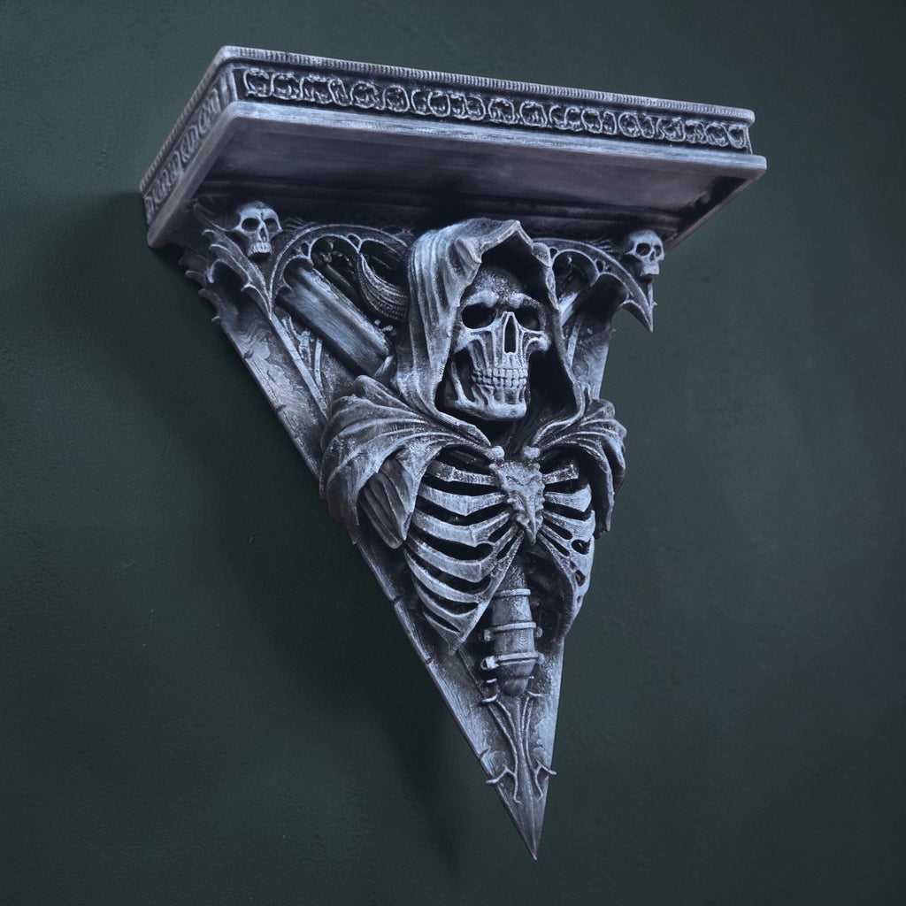 Grim Reaper Wall Shelf – Gothic Skeleton Shelf – Dark Decor Wall Art – 3D Printed Shelf – Skull Wall Bracket – Halloween Gothic Decor