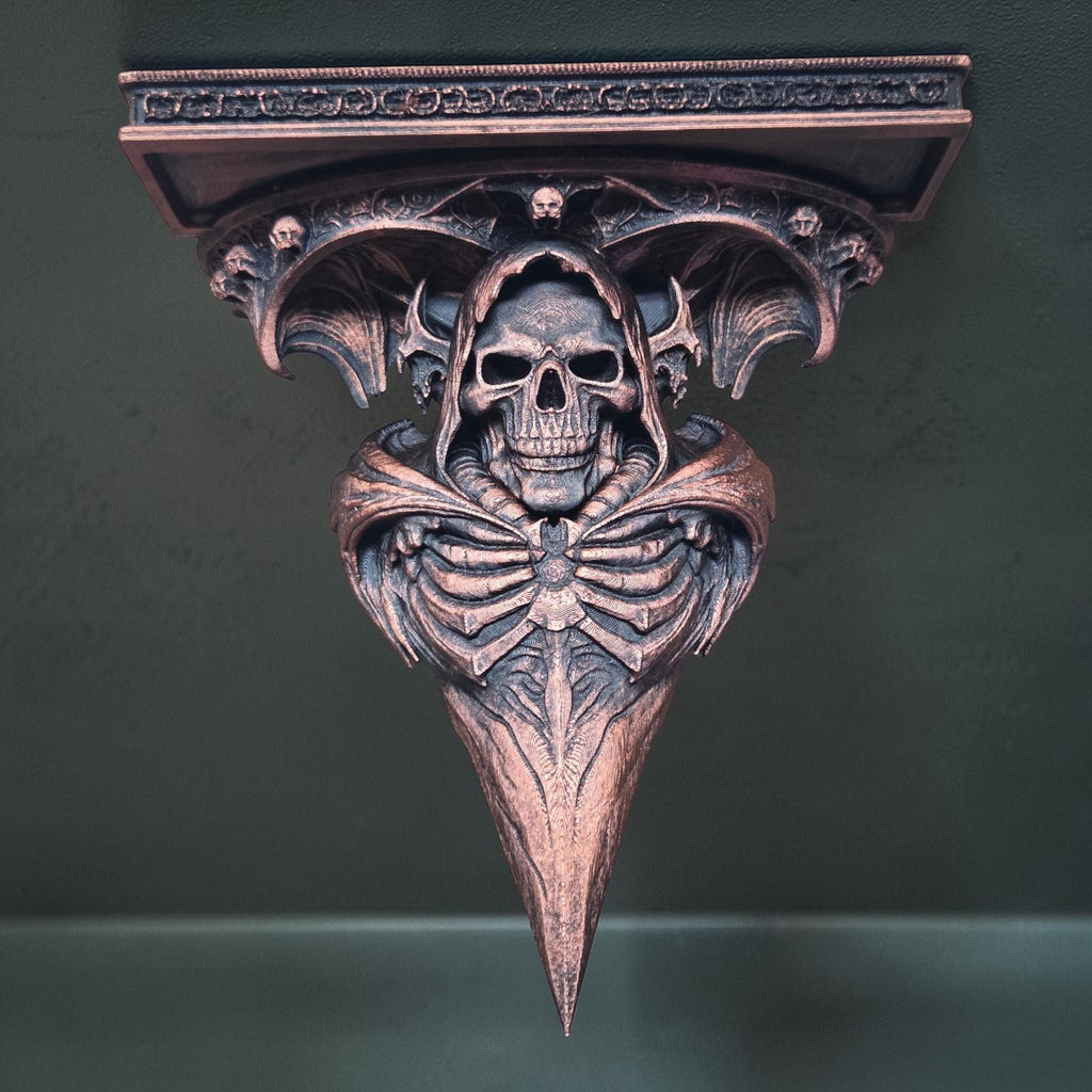Gothic Skull Wall Shelf – Grim Reaper Decor – Dark Fantasy Shelf – 3D Printed Shelf – Gothic Wall Art – Skeleton Wall Bracket