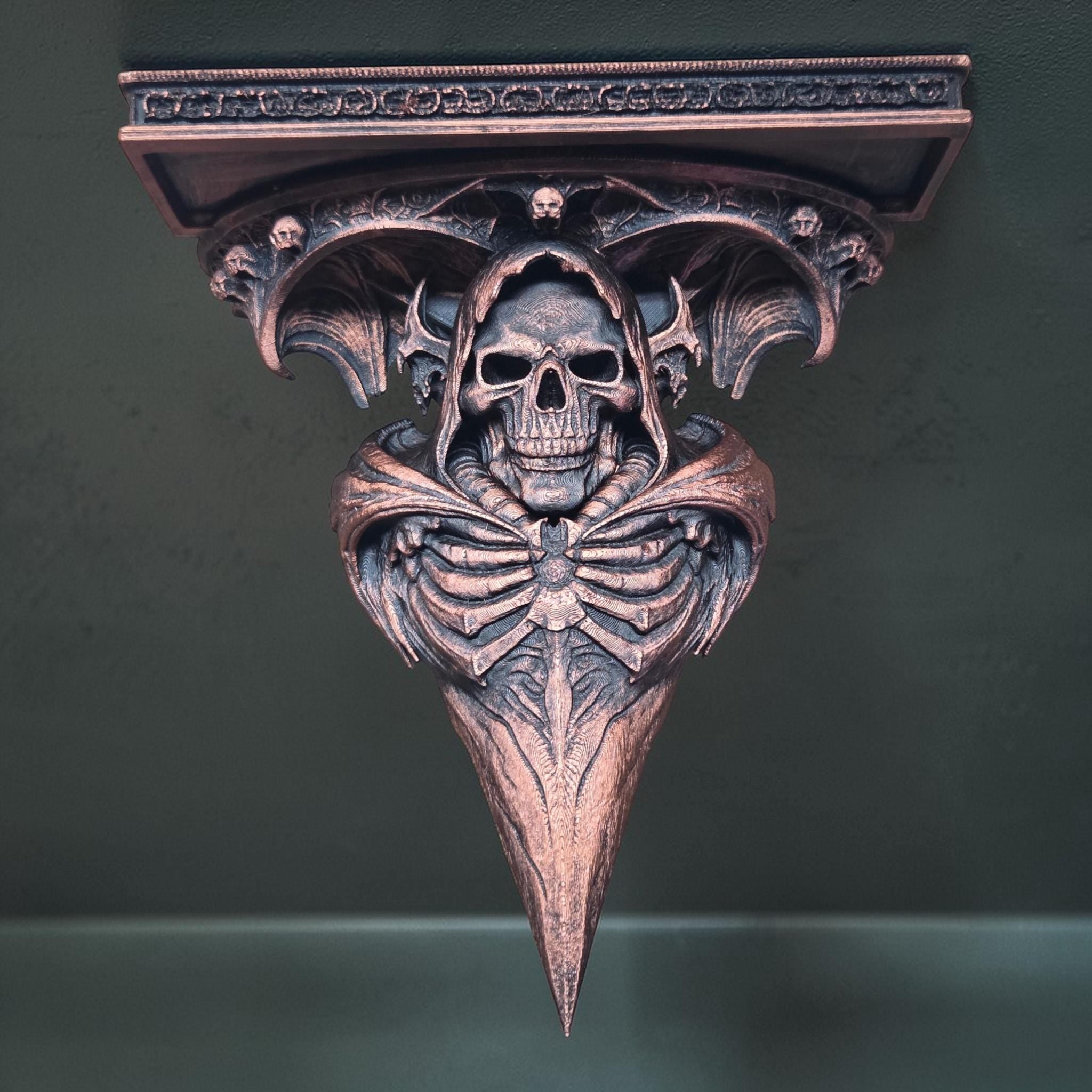 Gothic Skull Wall Shelf – Grim Reaper Decor – Dark Fantasy Shelf – 3D Printed Shelf – Gothic Wall Art – Skeleton Wall Bracket