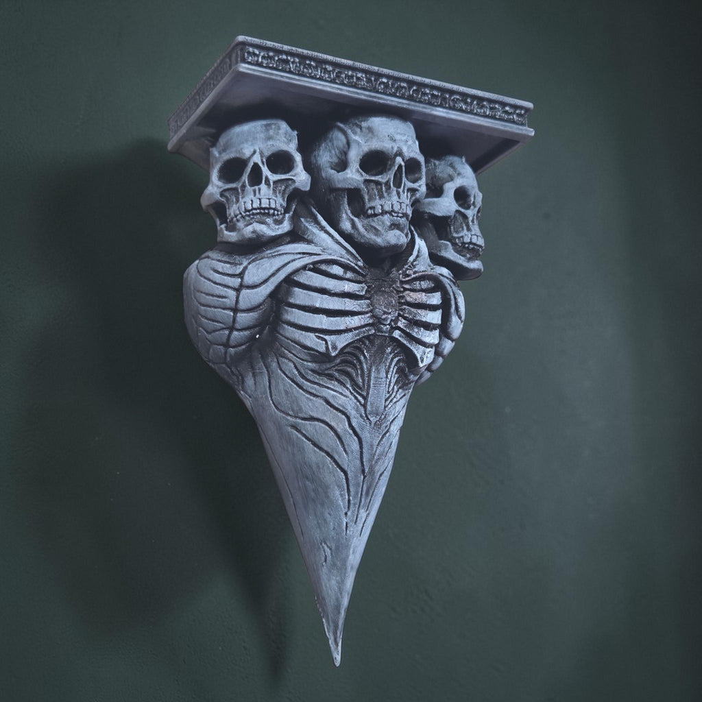 Triple Skull Wall Shelf – Gothic Skeleton Decor – Dark Fantasy Wall Shelf – 3D Printed Shelf – Skull Wall Art – Macabre Gothic Decor