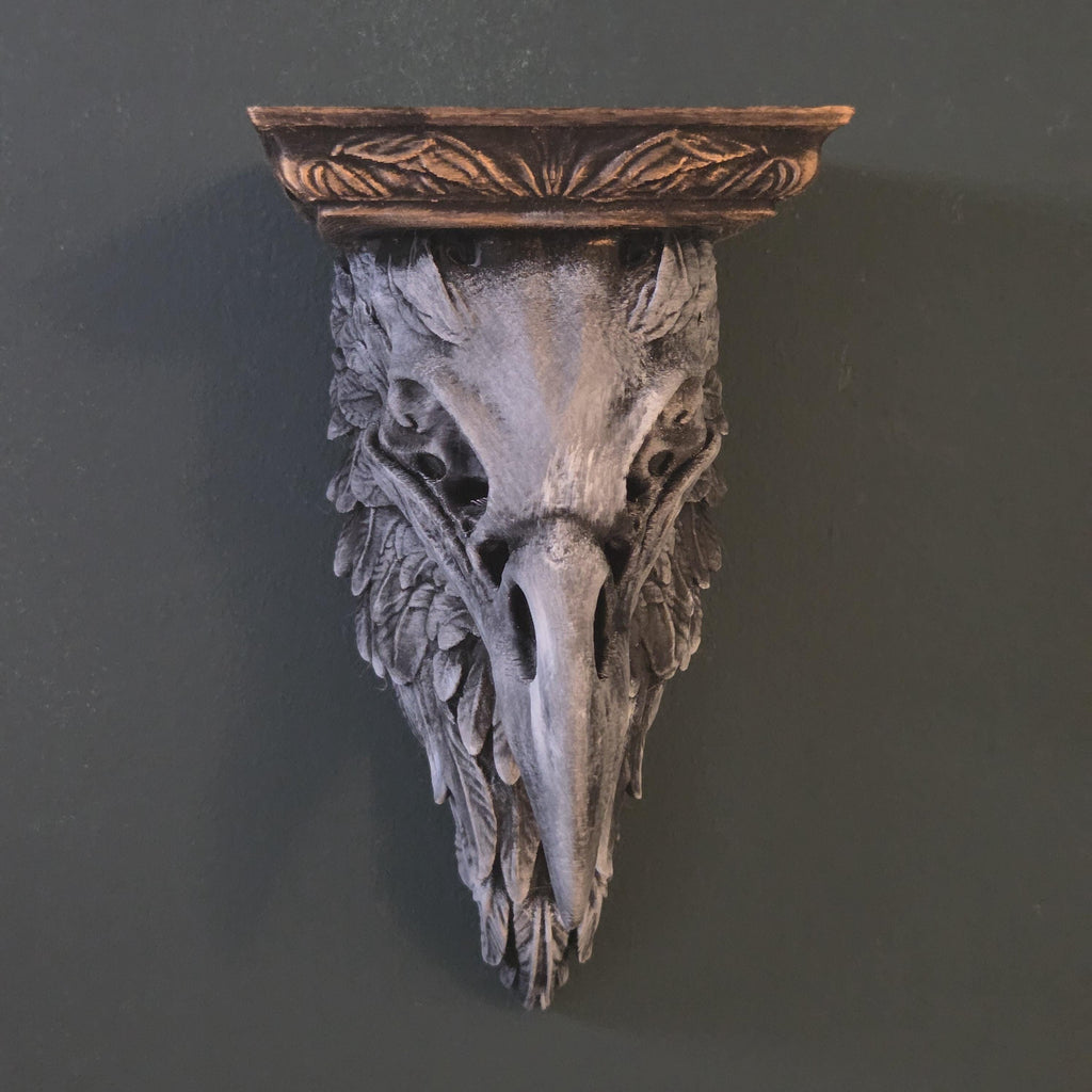 Gothic Raven Skull Wall Shelf – Dark Decor Shelf – Crow Skull Wall Art – Gothic Wall Decor – Macabre Shelf – Halloween Decor – Raven Decor
