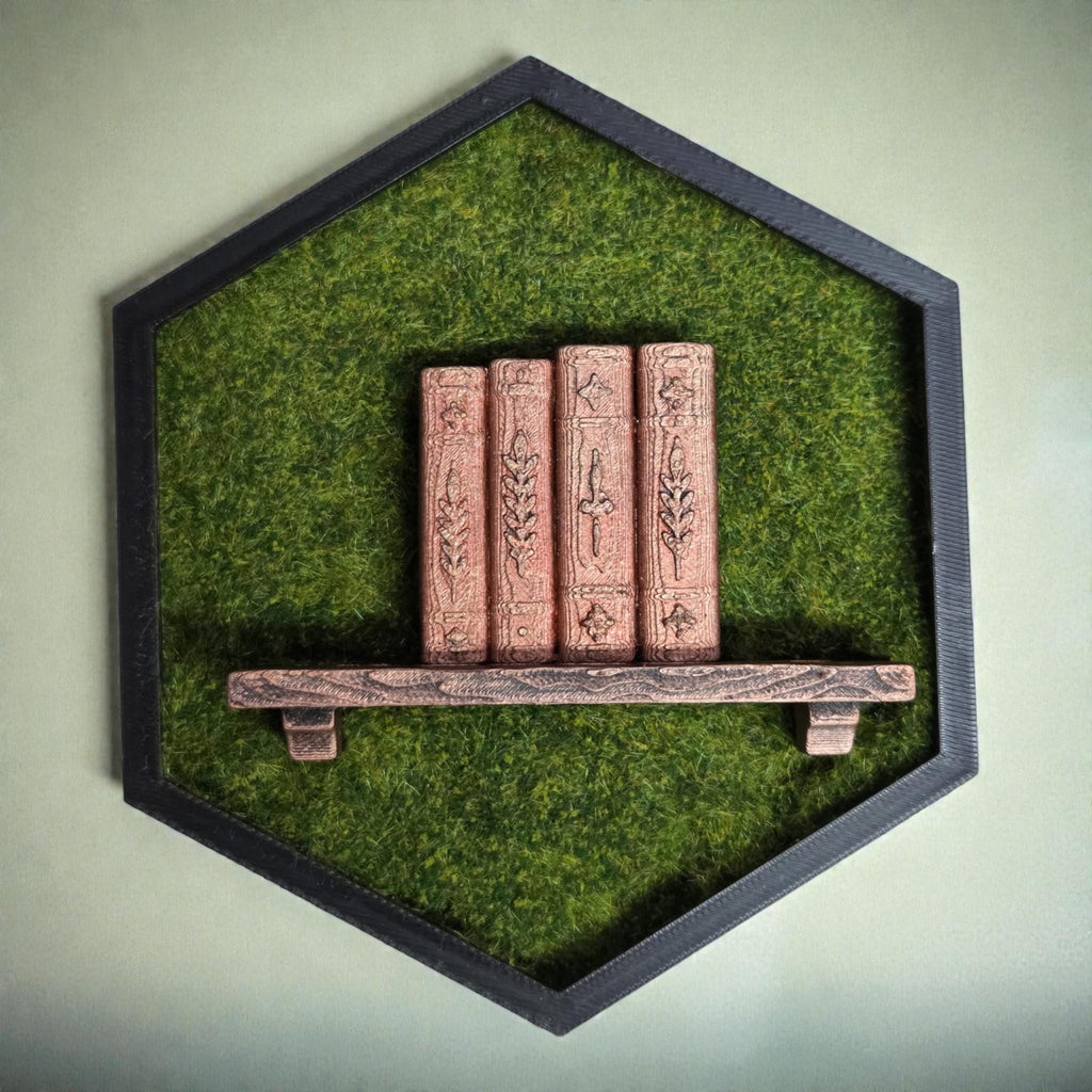 Bookish Hexagon Wall Decor with Mini Bookshelf | Cozy Reader Gift | Library Wall Art | Moss Frame Decor | Fantasy Book Nook Style