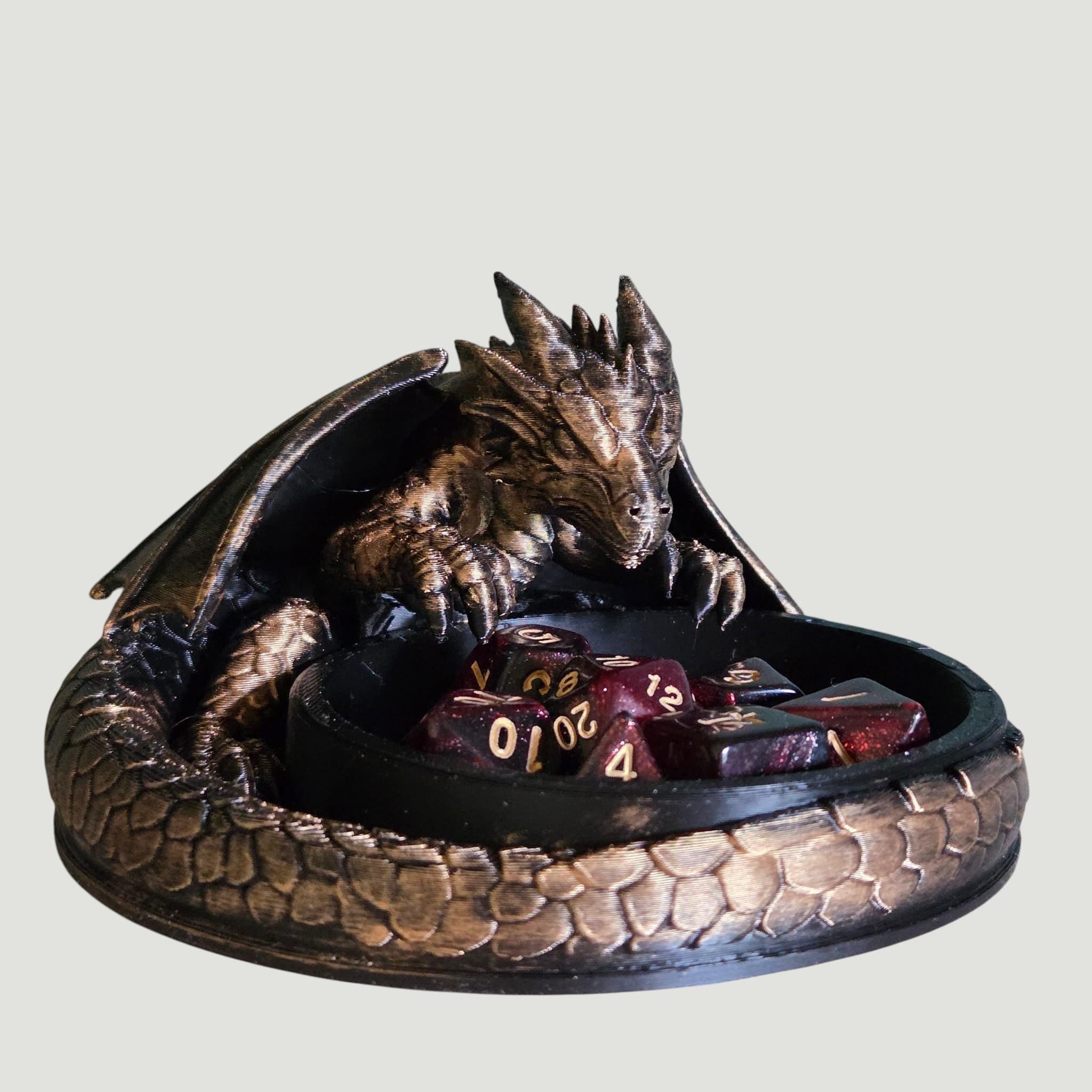 Guarding Dragon Dice Tray – Fantasy Dragon Dice Holder – D&D Dice Rolling Tray – Tabletop RPG Accessory