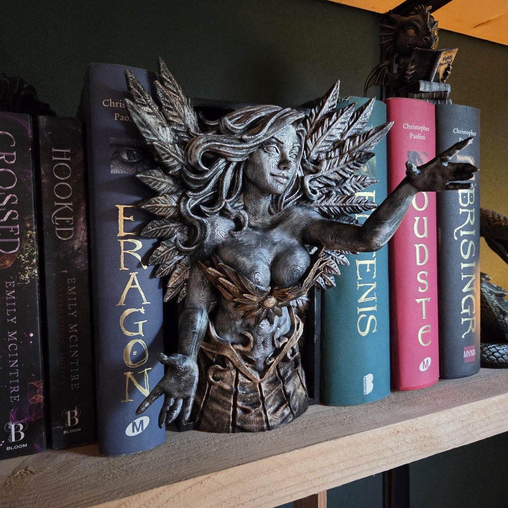Dark Fantasy Goddess Book Nook, Winged Shelf Decor, Gothic Bookshelf Statue, Fantasy Book Lover Gift