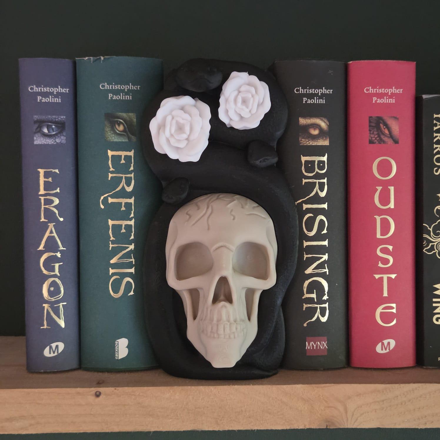 Gothic Skull Book Nook with Snake and Roses, Dark Academia Bookshelf Decor, Macabre Fantasy Shelf Insert, Book Lover Gift