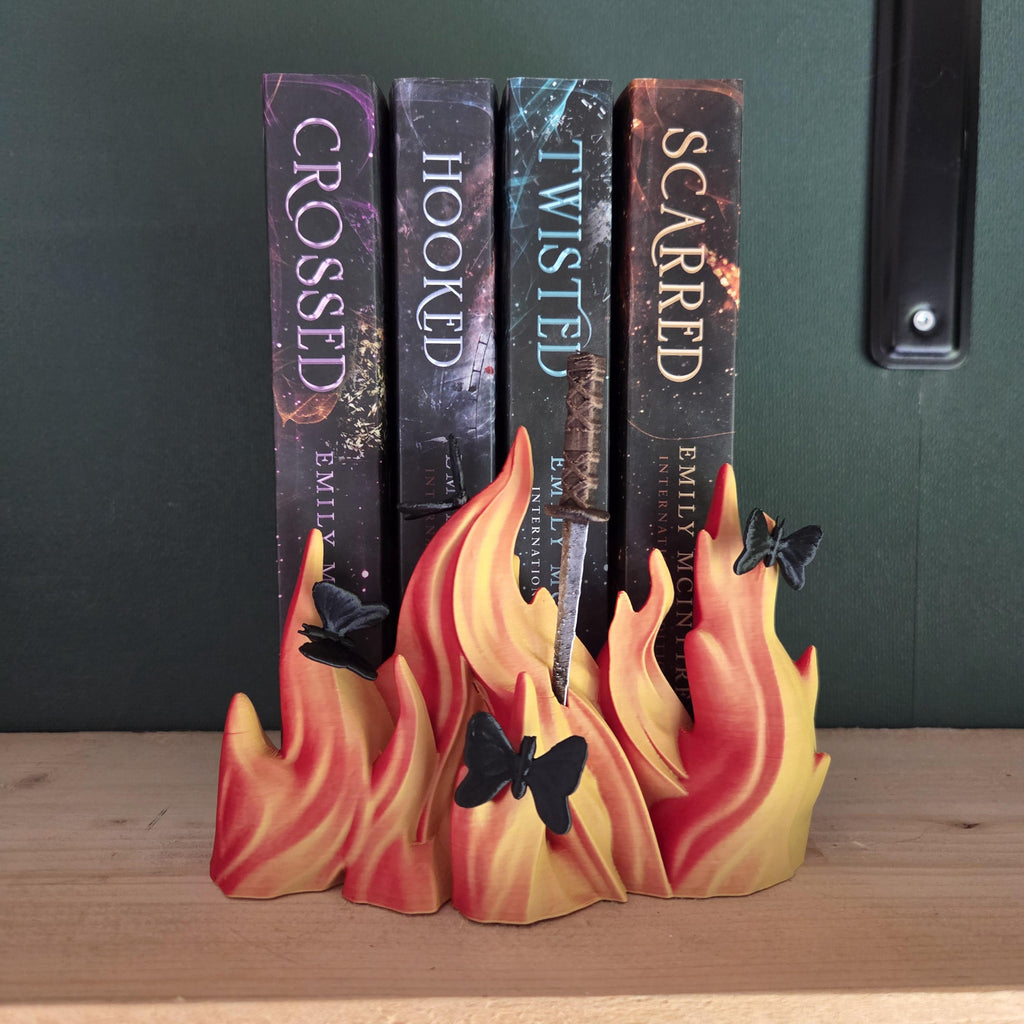 Flame Dagger Bookend with Butterflies | Dark Romance Bookshelf Decor | Fantasy Book Holder | Gothic Reader Gift | Bookish Decor