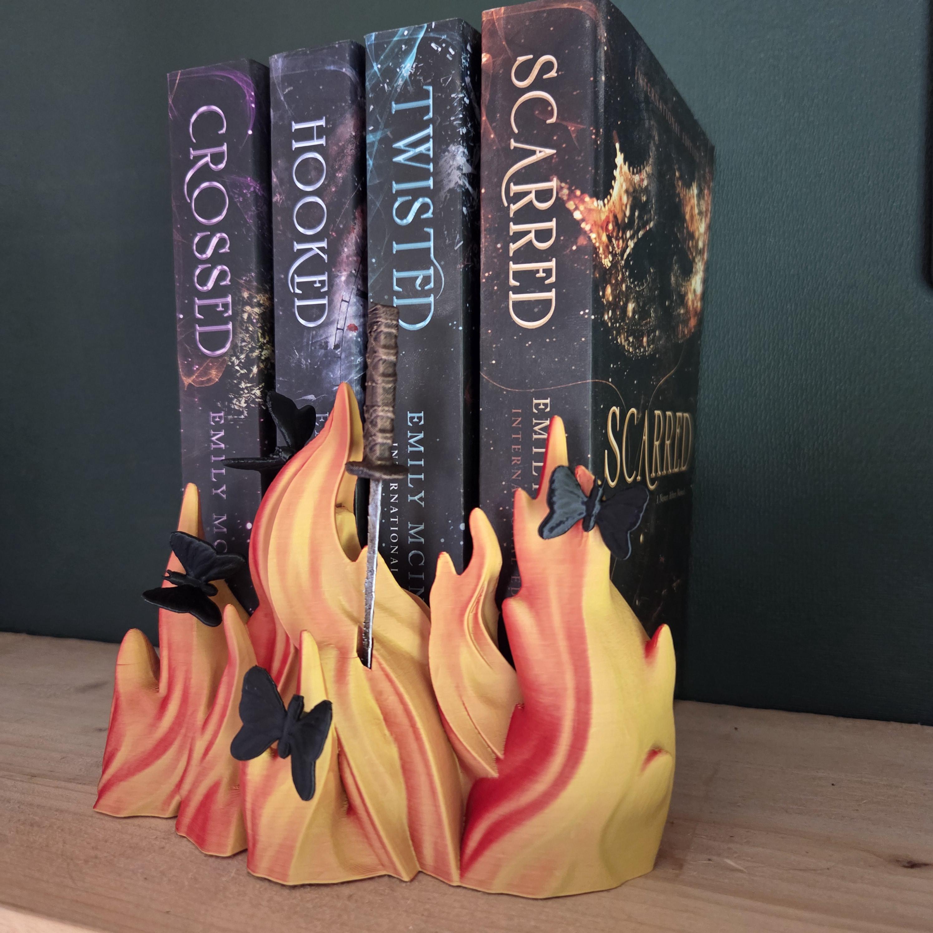 Flame Dagger Bookend with Butterflies | Dark Romance Bookshelf Decor | Fantasy Book Holder | Gothic Reader Gift | Bookish Decor