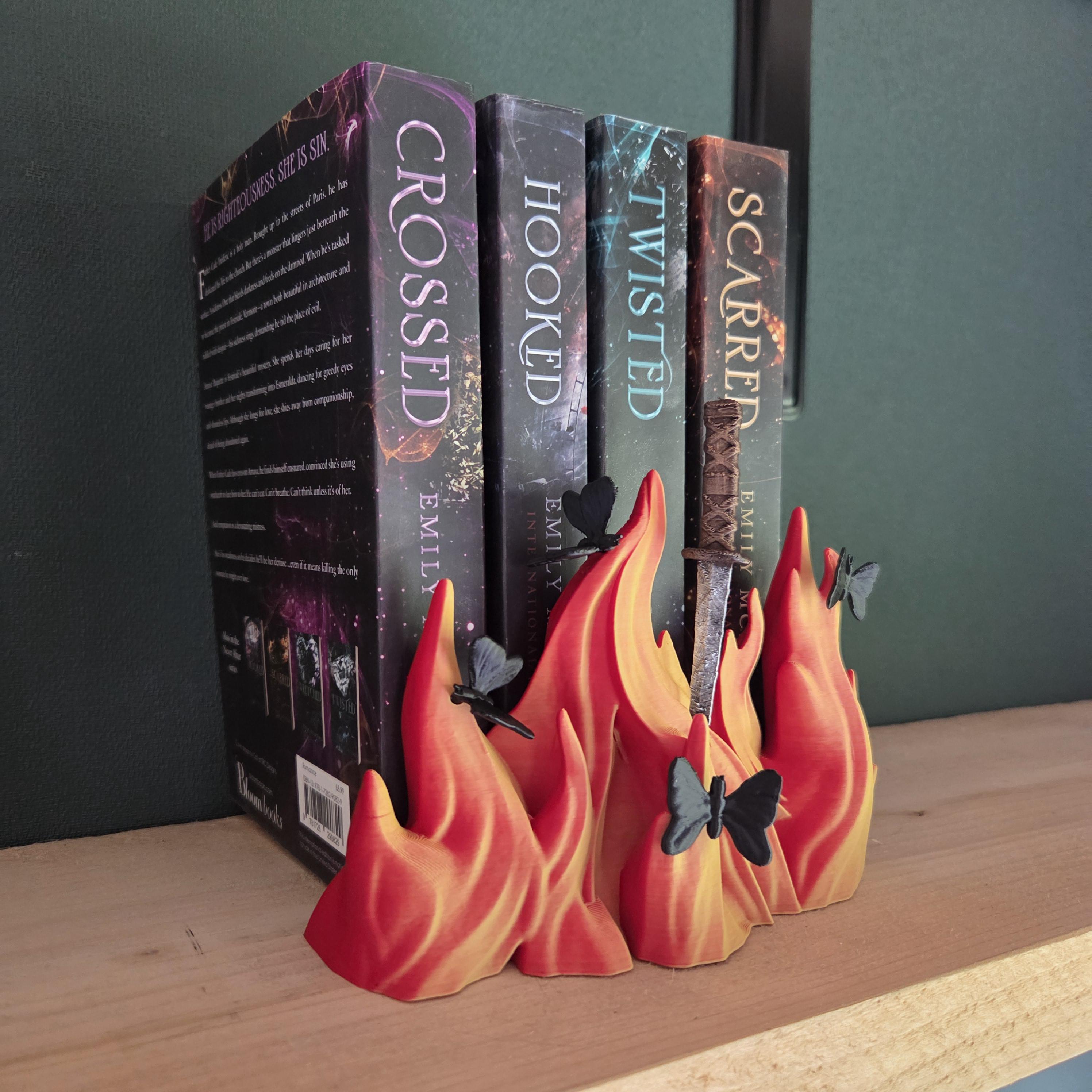 Flame Dagger Bookend with Butterflies | Dark Romance Bookshelf Decor | Fantasy Book Holder | Gothic Reader Gift | Bookish Decor