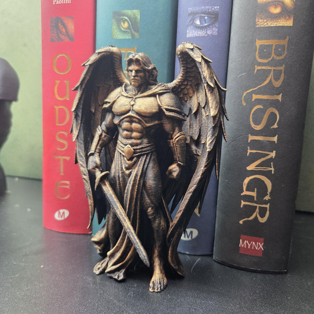 Winged Warrior Angel Statue – Gothic Fantasy Shelf Decor – Archangel Figurine – Dark Academia Bookshelf Decor – Book Lover Gift