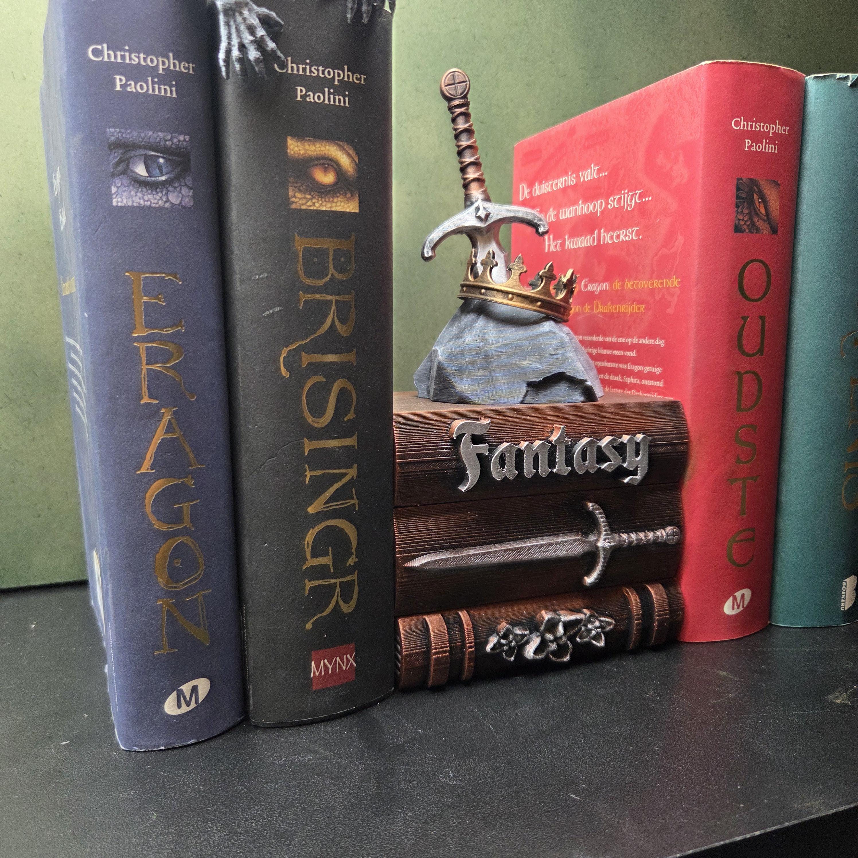 Fantasy Book Stack Decor, Sword in Stone Bookshelf Decoration, Medieval Shelf Decor, Fantasy Reader Gift, Book Lover Gift