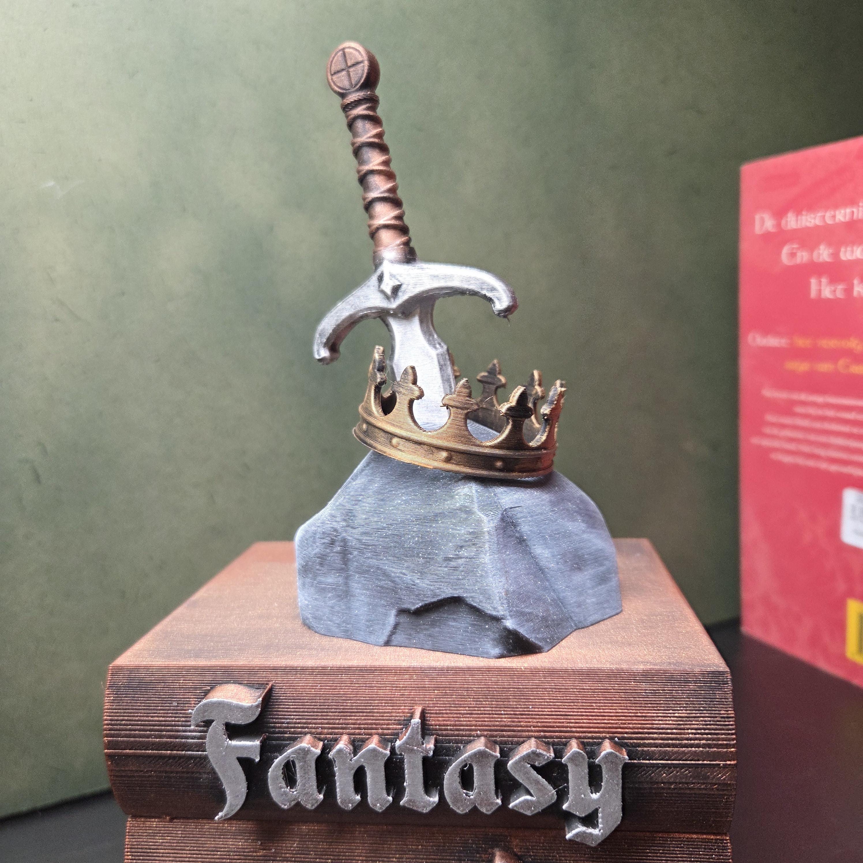 Fantasy Book Stack Decor, Sword in Stone Bookshelf Decoration, Medieval Shelf Decor, Fantasy Reader Gift, Book Lover Gift