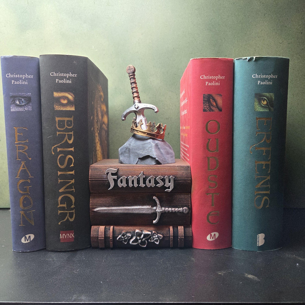 Fantasy Book Stack Decor, Sword in Stone Bookshelf Decoration, Medieval Shelf Decor, Fantasy Reader Gift, Book Lover Gift