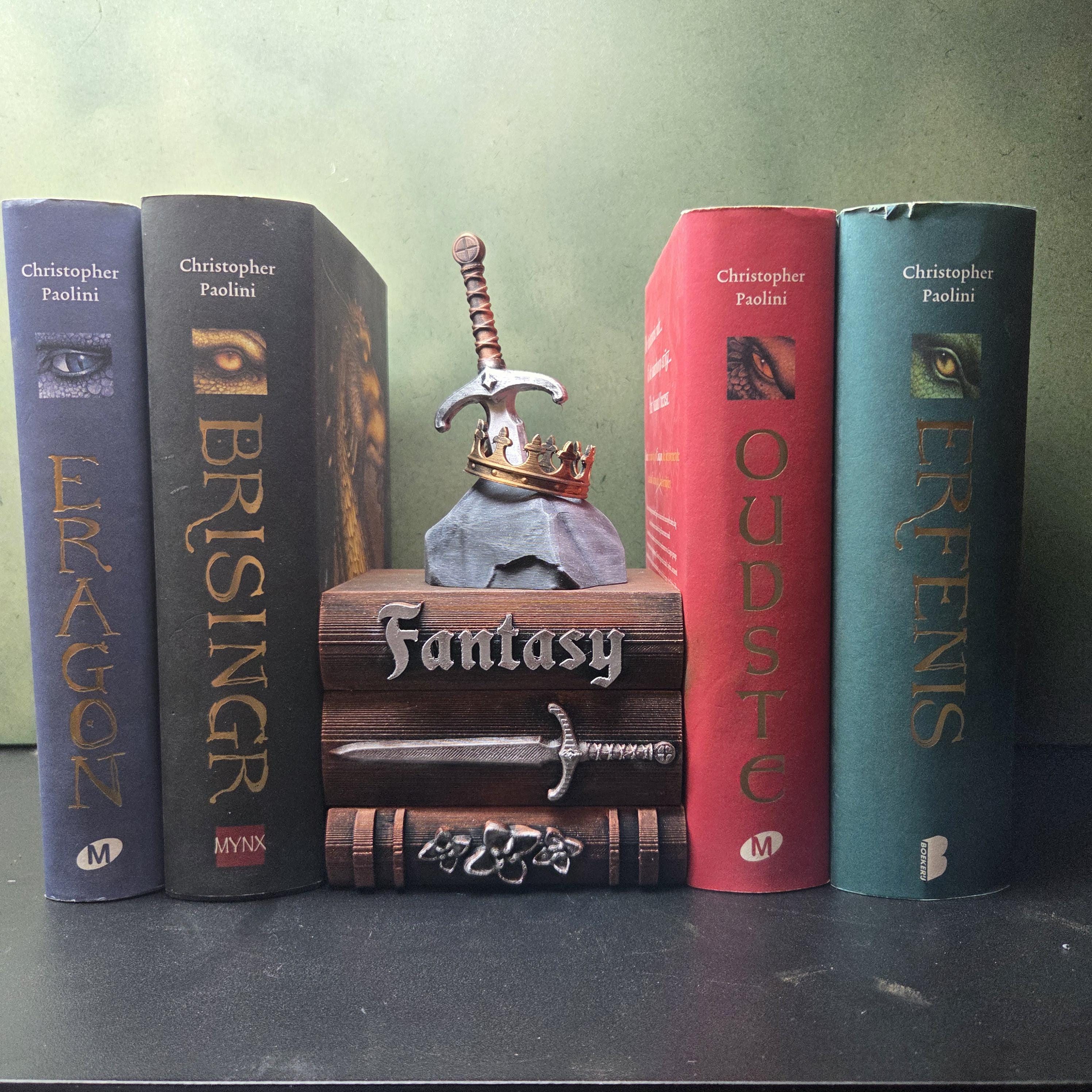 Fantasy Book Stack Decor, Sword in Stone Bookshelf Decoration, Medieval Shelf Decor, Fantasy Reader Gift, Book Lover Gift