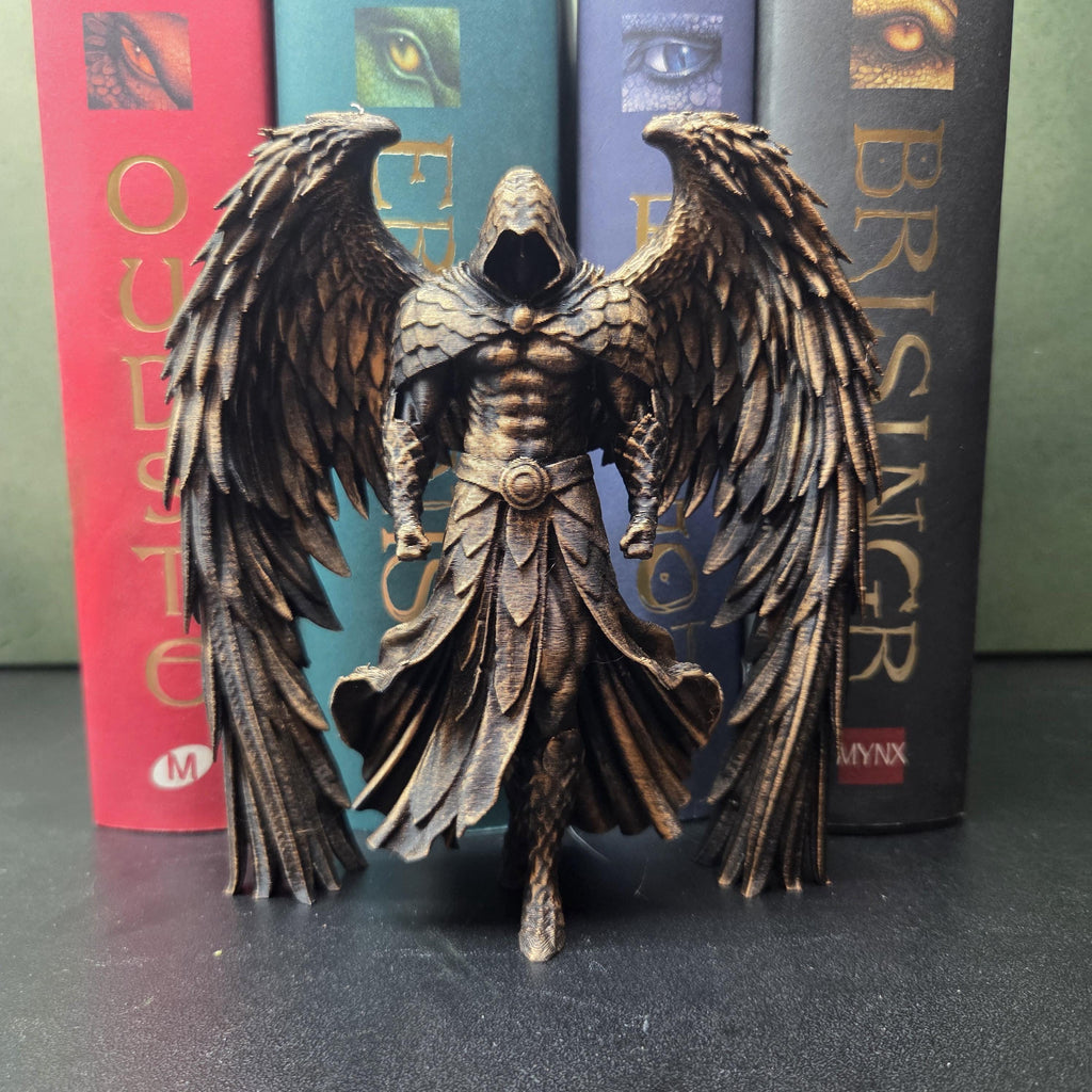 Faceless Angel Statue – Hooded Winged Guardian – Gothic Fantasy Shelf Decor – Dark Academia Bookshelf Figurine – Book Lover Gift