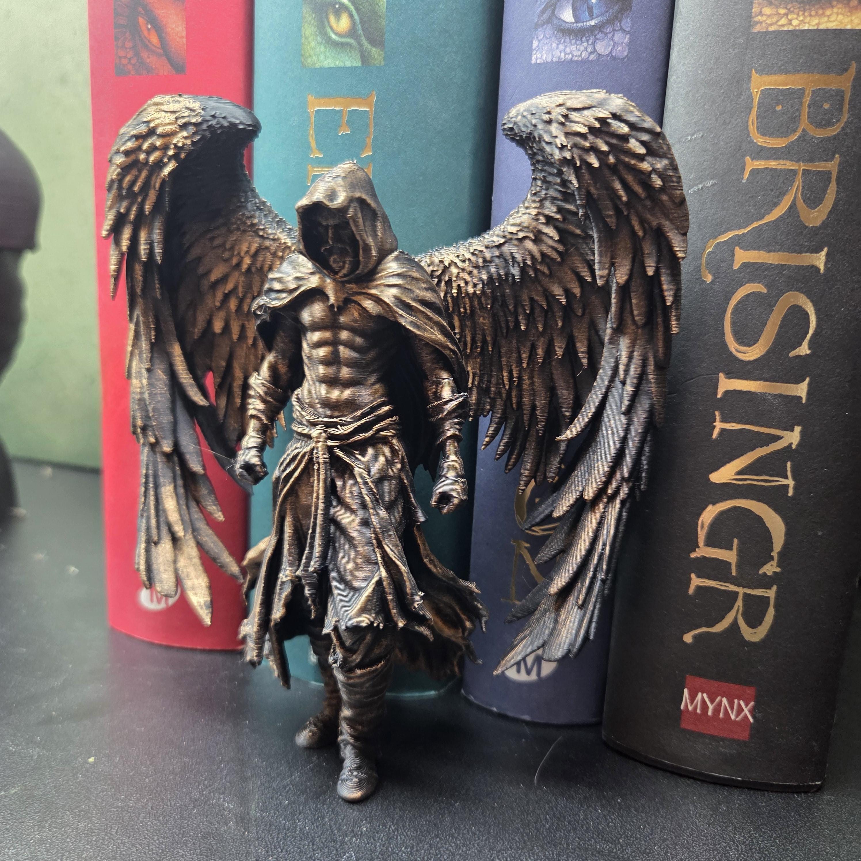 Faceless Angel Statue – Hooded Winged Guardian – Gothic Fantasy Shelf Decor – Dark Academia Bookshelf Figurine – Book Lover Gift