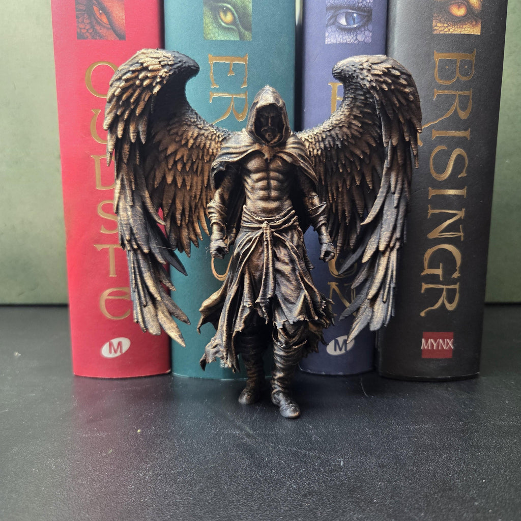 Faceless Angel Statue – Hooded Winged Guardian – Gothic Fantasy Shelf Decor – Dark Academia Bookshelf Figurine – Book Lover Gift