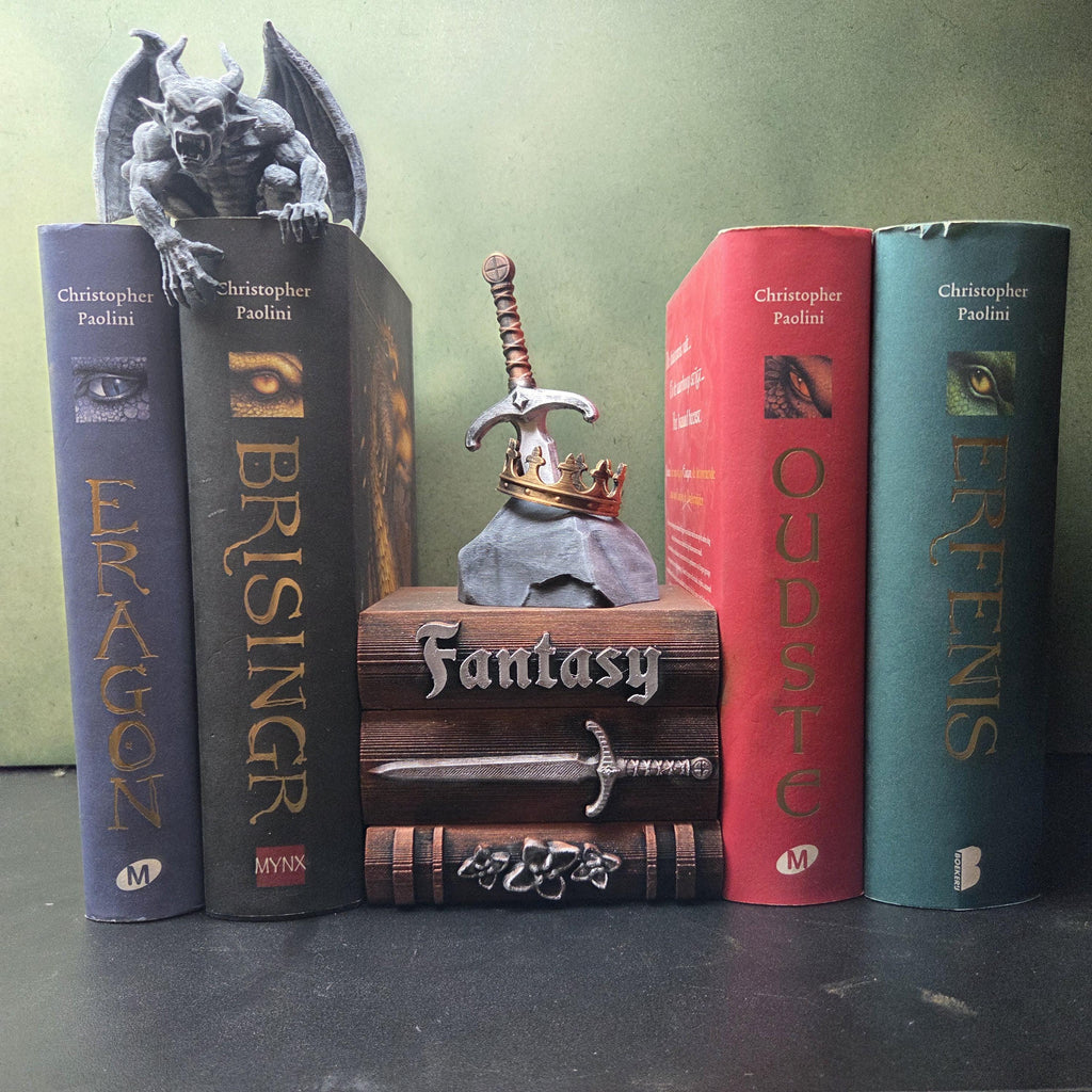 Fantasy Book Stack Decor, Sword in Stone Bookshelf Decoration, Medieval Shelf Decor, Fantasy Reader Gift, Book Lover Gift