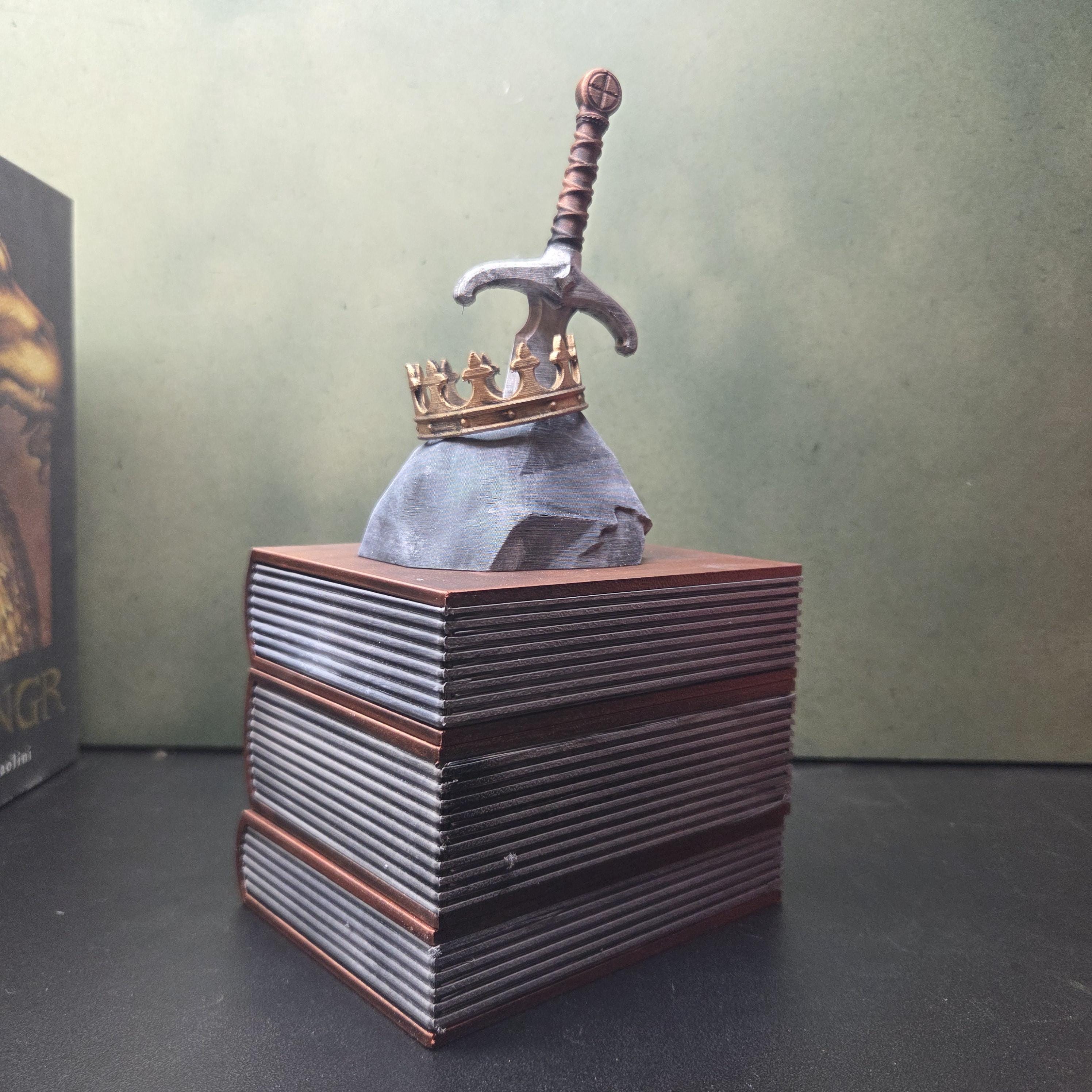 Fantasy Book Stack Decor, Sword in Stone Bookshelf Decoration, Medieval Shelf Decor, Fantasy Reader Gift, Book Lover Gift