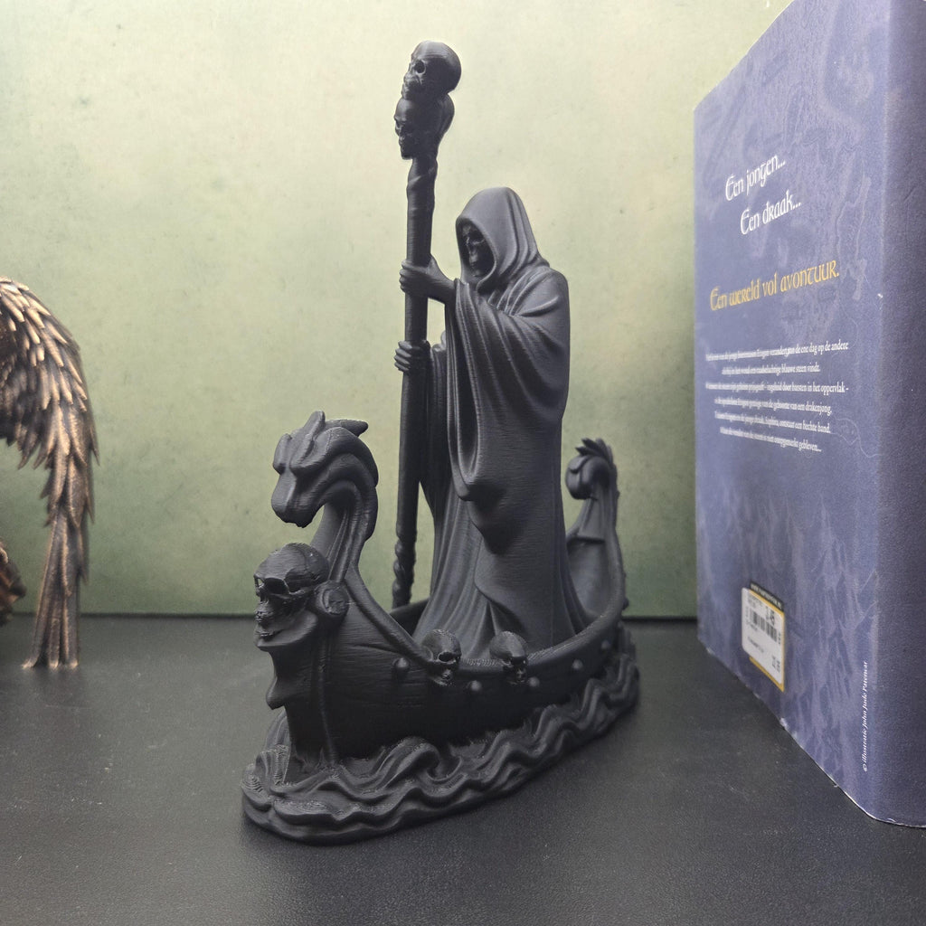 Grim Reaper Boat Statue, Gothic Ferryman Decor, Death Figurine, Skull Boat Sculpture, Dark Fantasy Decor, Macabre Shelf Decor, Gothic Gift