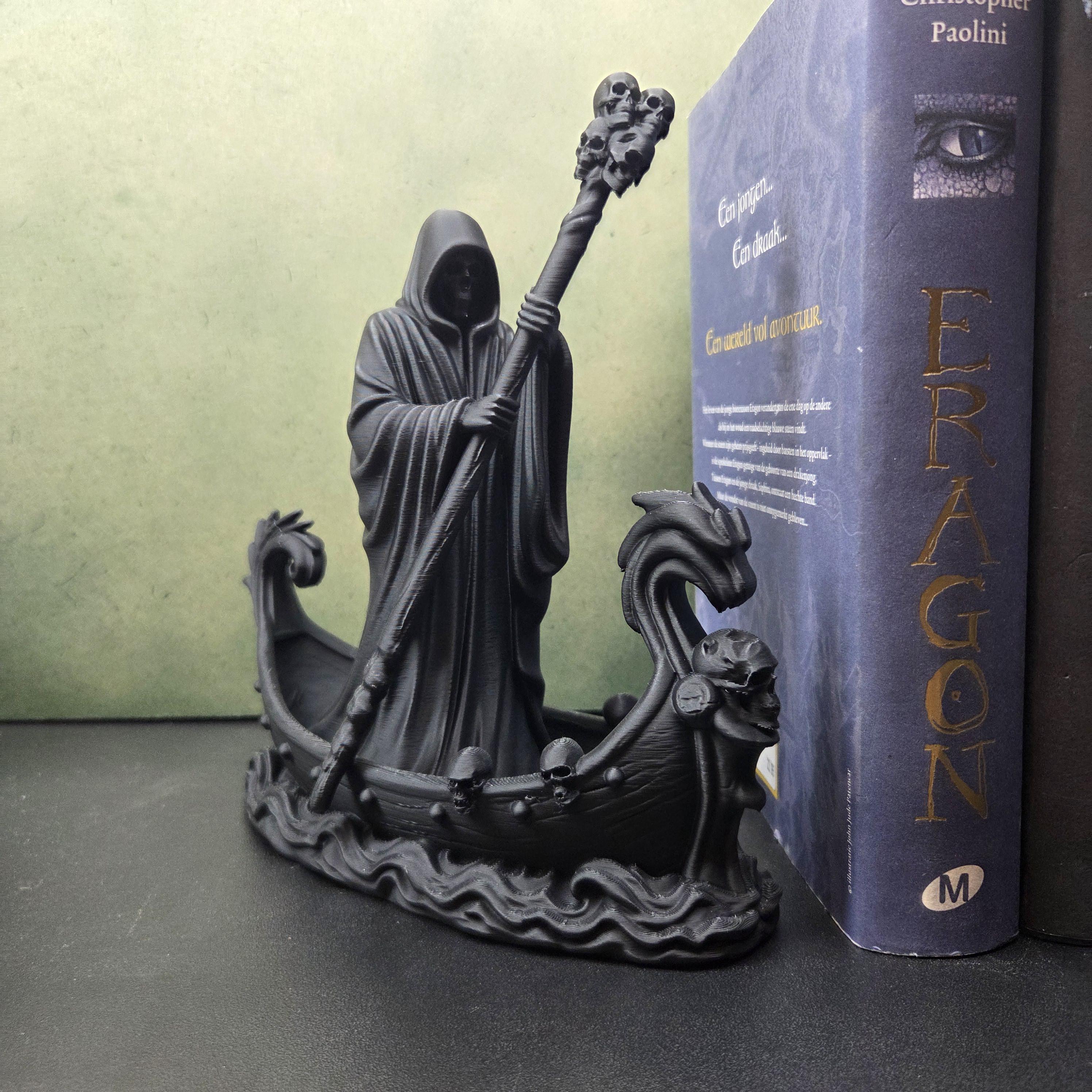 Grim Reaper Boat Statue, Gothic Ferryman Decor, Death Figurine, Skull Boat Sculpture, Dark Fantasy Decor, Macabre Shelf Decor, Gothic Gift